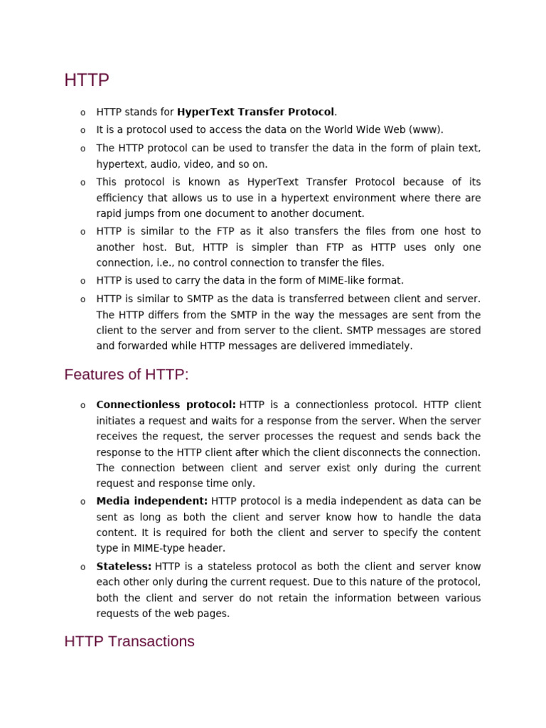 Key Features of HTTP Protocol | PDF | File Transfer Protocol | Web Server
