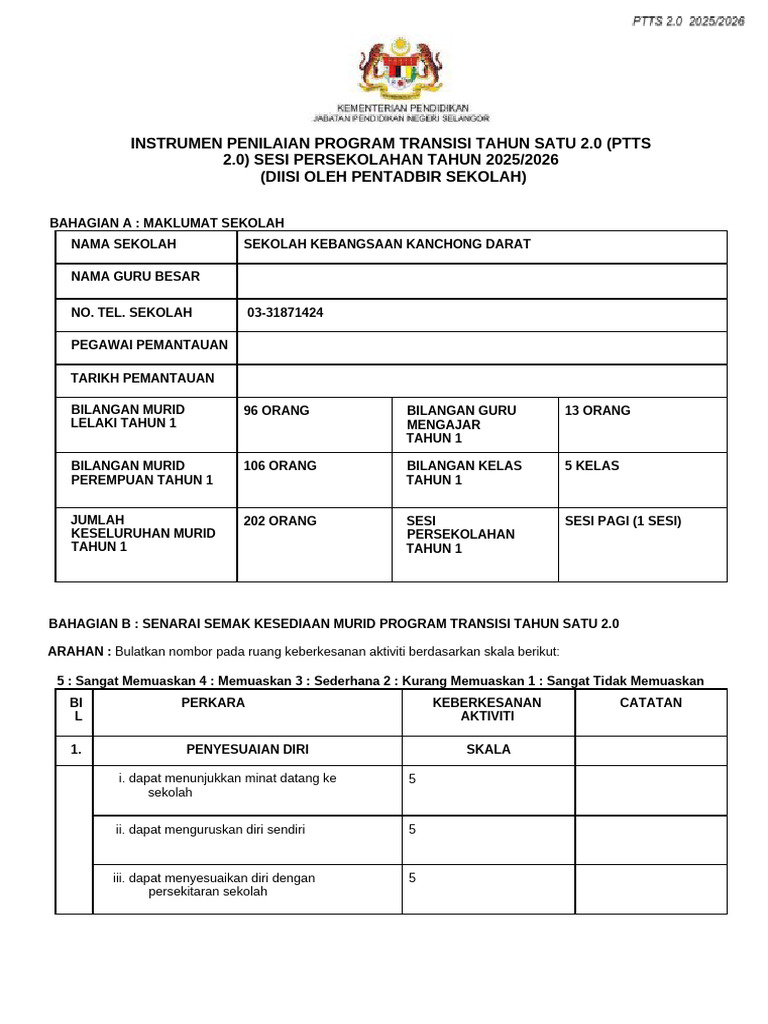 Penilaian Program Transisi Tahun 1 | PDF