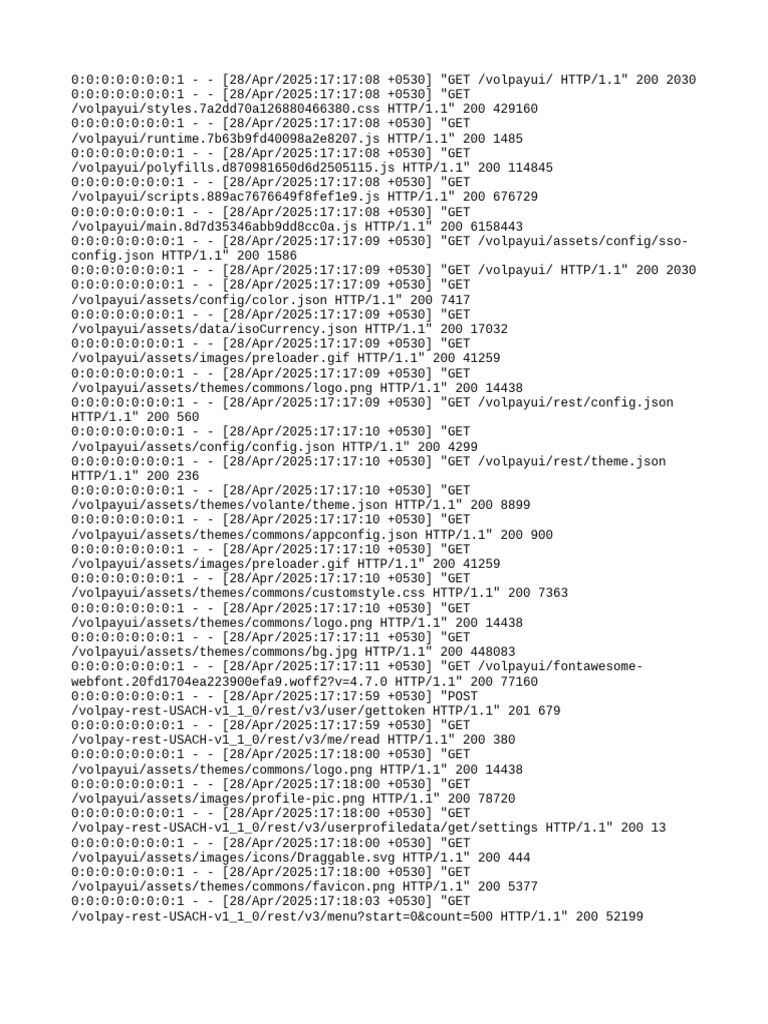Volpay UI and API Request Logs | PDF | Communications Protocols | Software