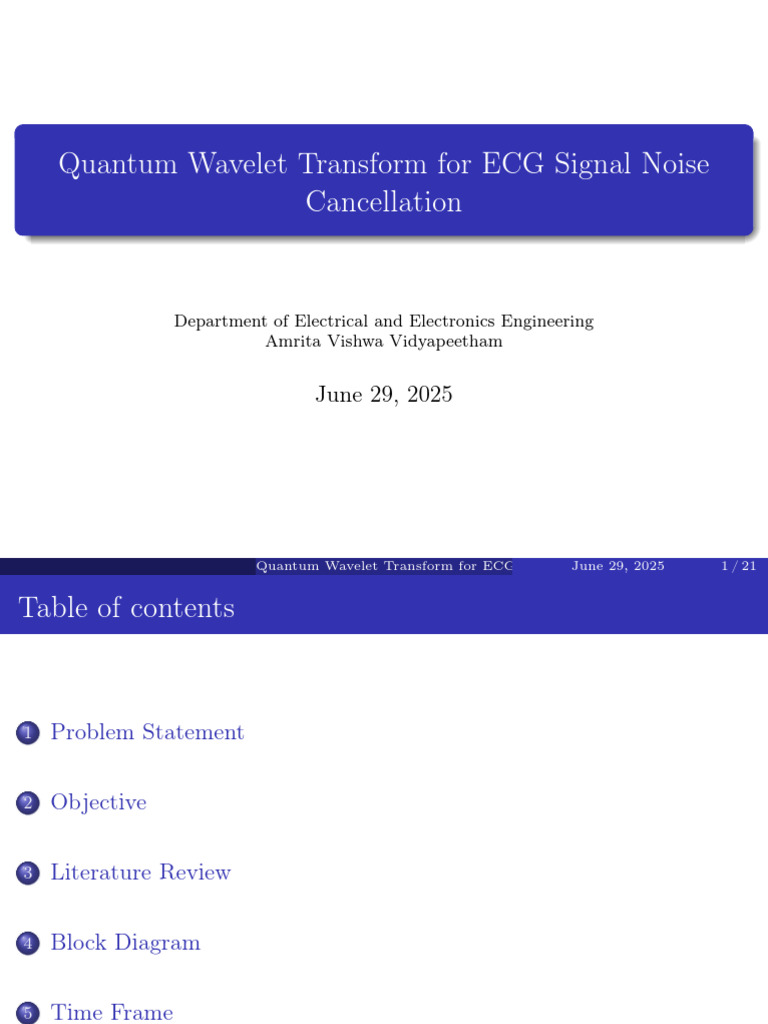 Quantum Wavelet Transform for ECG Denoising | PDF | Wavelet | Algorithms