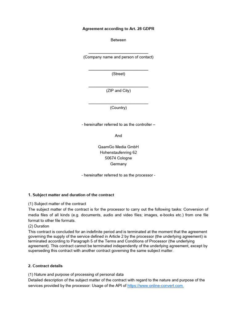 GDPR Data Processing Agreement Template | PDF | Computing