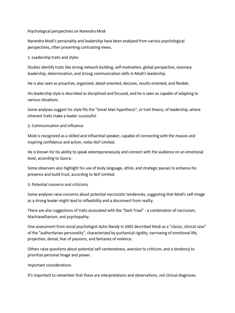 Modi's Leadership and Personality Analysis | PDF | Leadership | Psychology