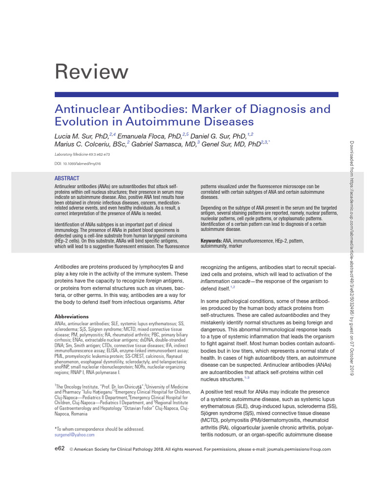 Antinuclear Antibodies - Marker of Diagnosis and Evolution in ...