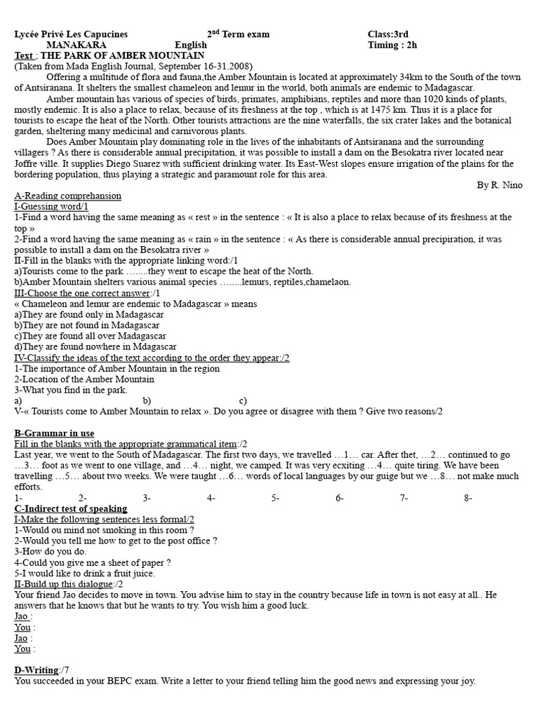 English 3è 2nd Term 2023 Pdf