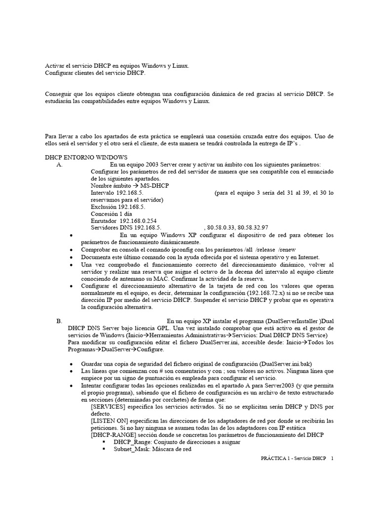 Configuración de Servicio DHCP en Windows y Linux | PDF | Dirección IP ...