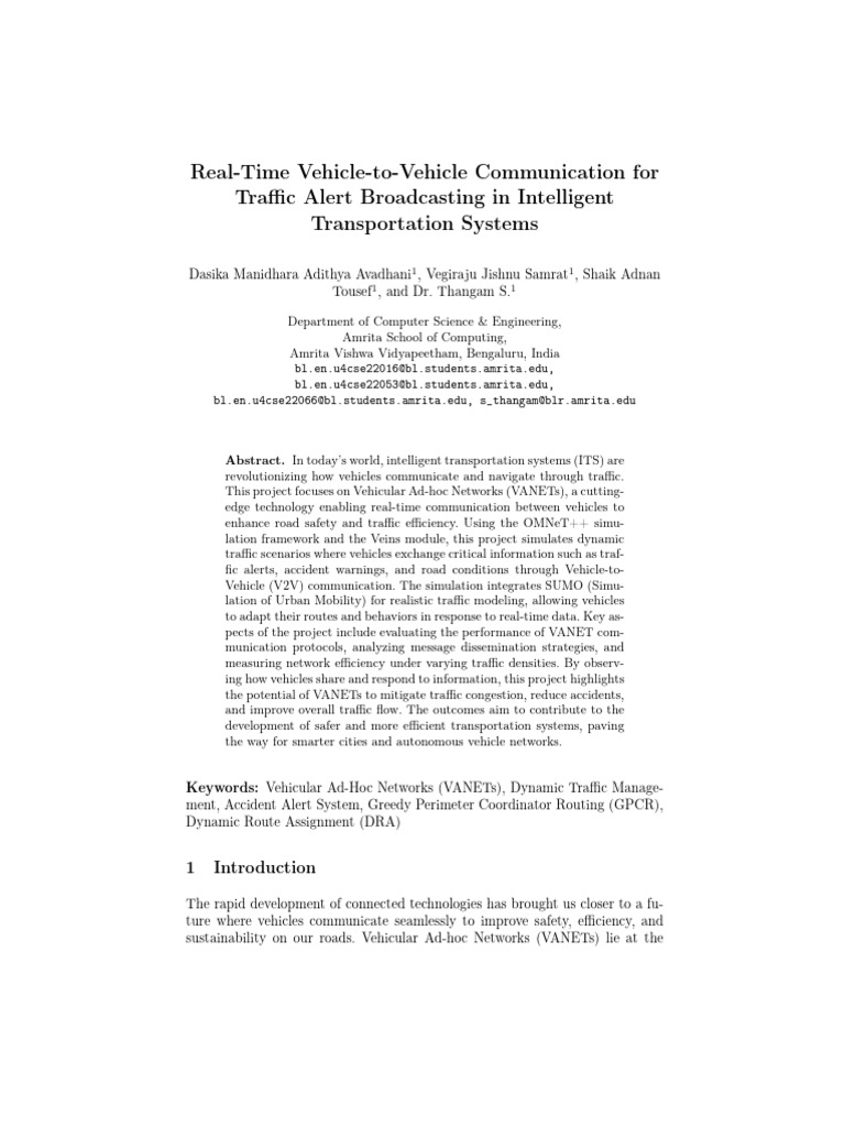 V2V Communication for Traffic Alerts | PDF | Routing | Computer Network