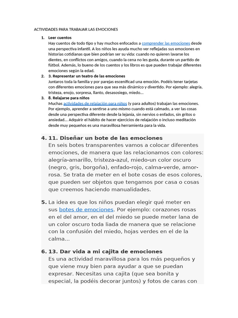 Actividades para Trabajar las Emociones | PDF | Las emociones | Amor