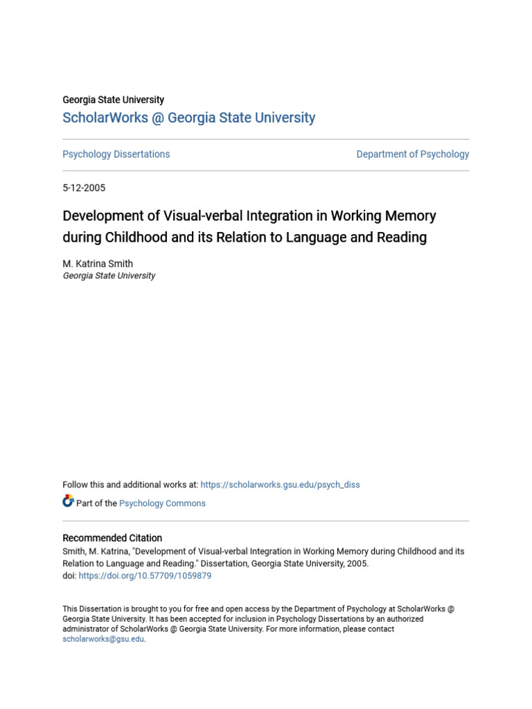 Visual-Verbal Integration in Childhood Memory | PDF | Working Memory ...