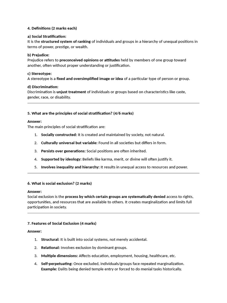 Key Concepts in Social Stratification and Exclusion | PDF | Dalit ...