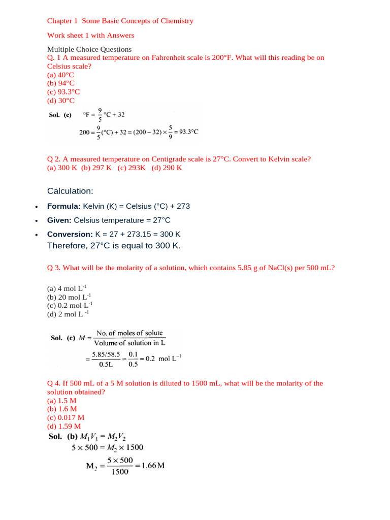 CH 1 Worksheet 1 With Ans | PDF | Chemical Compounds | Molecules