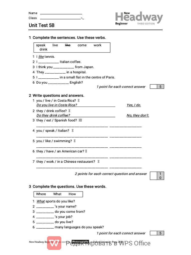 Unit Test 5B: English Language Skills | PDF | Linguistics