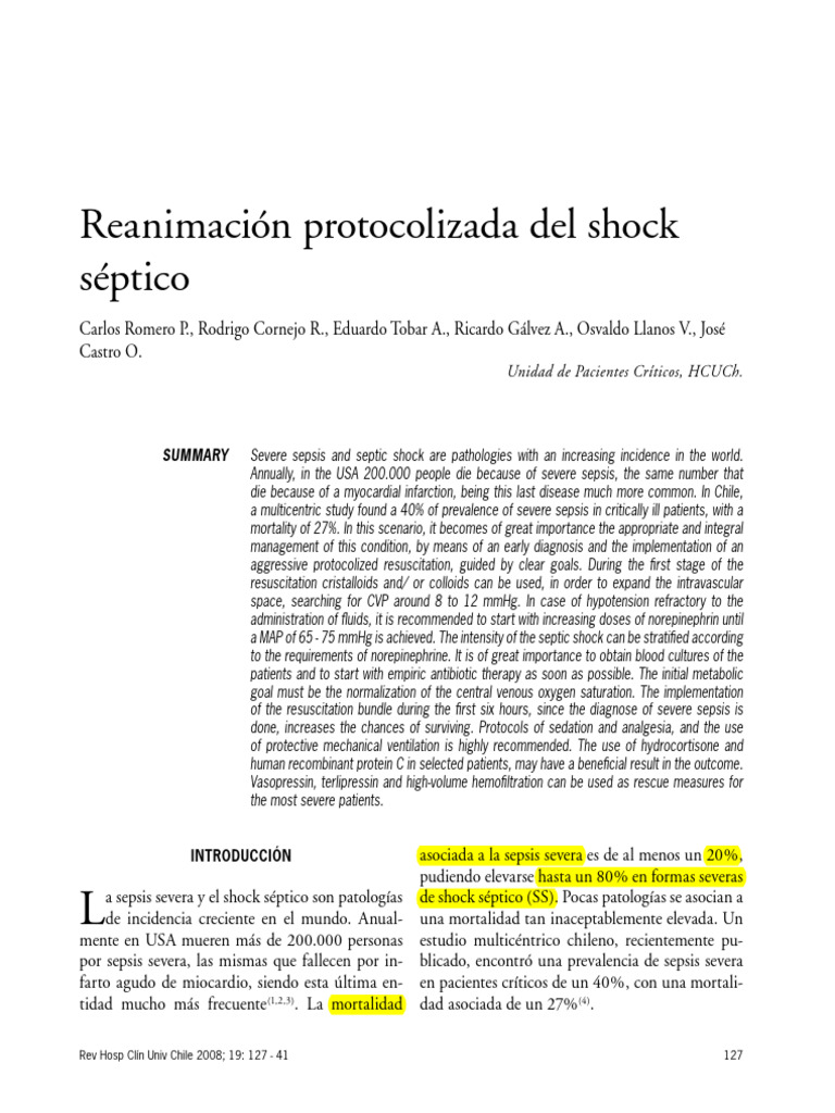 Sepsis y Shock Séptico, Protocolo de Manejo | PDF | Septicemia ...