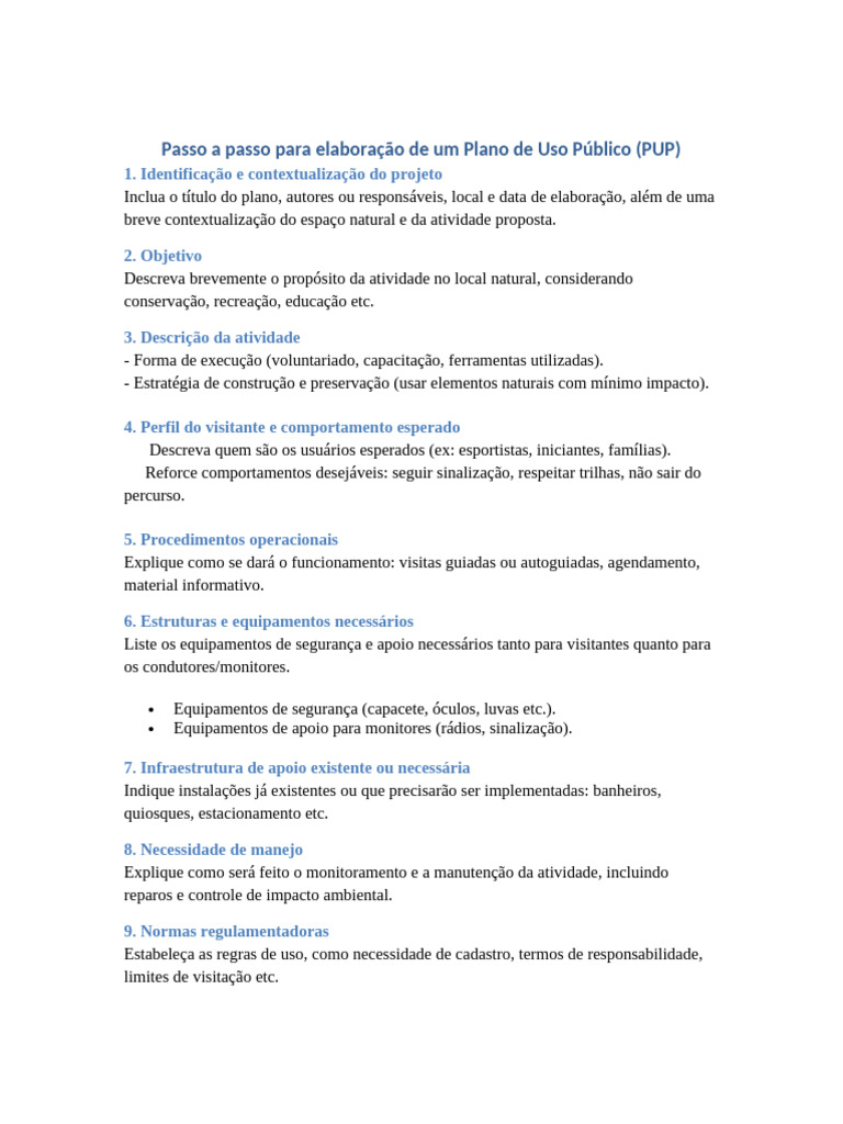 Elaboração de Plano de Uso Público (PUP) | PDF
