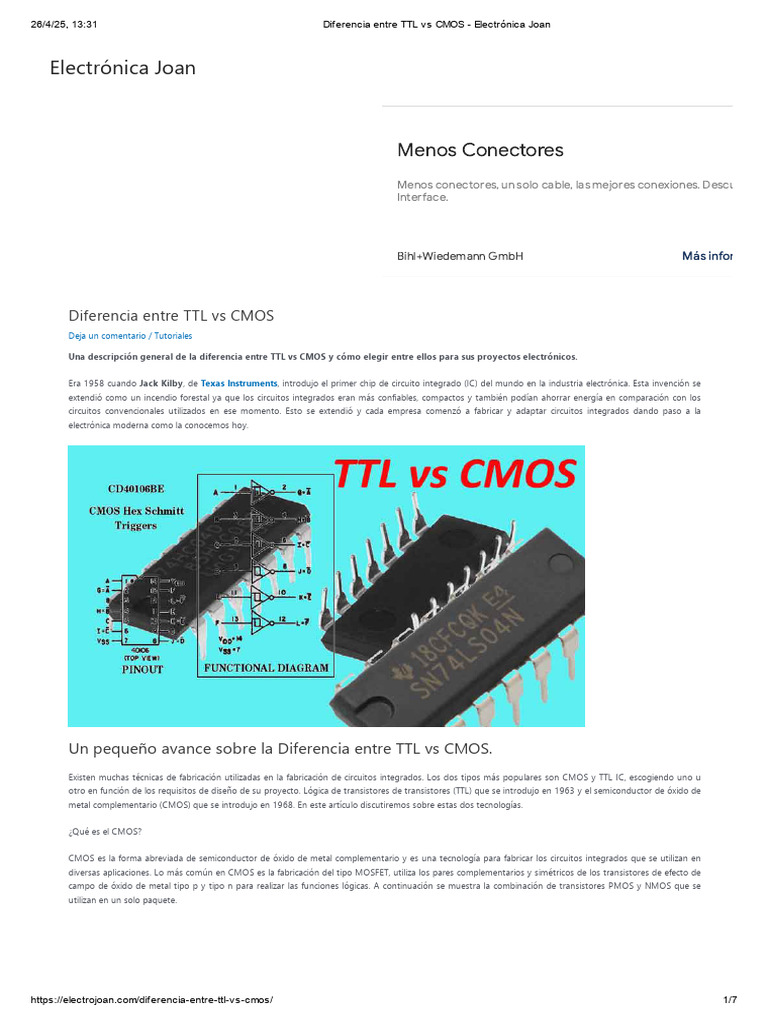 Diferencias entre TTL y CMOS ICs | PDF | Cmos | Circuito integrado