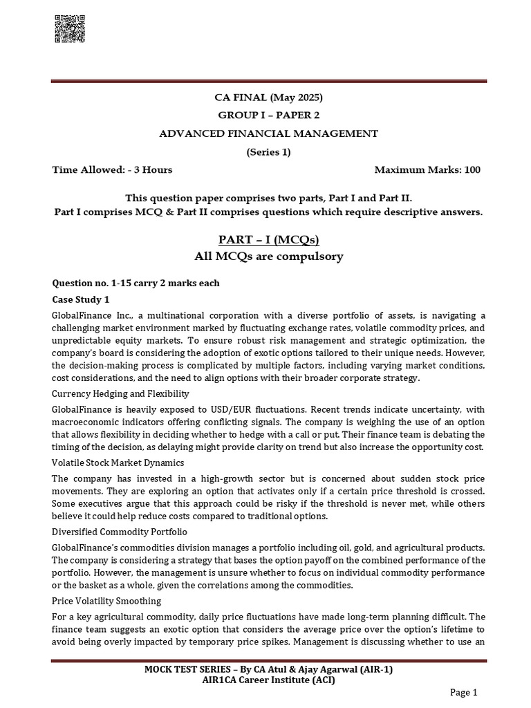 AFM 1 Question Paper | PDF | Option (Finance) | Net Present Value