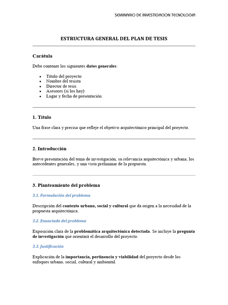Estructura del Plan de Tesis Arquitectónica | PDF | Diseño | Science