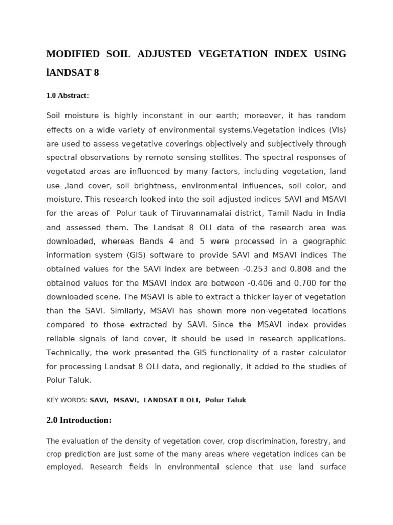 Modified Soil Adjusted Vegetation Index Using Landsat 8 | PDF | Earth ...