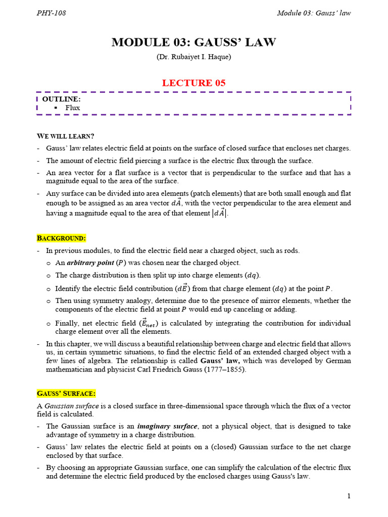 Understanding Gauss' Law and Electric Flux | PDF | Flux | Electric Field