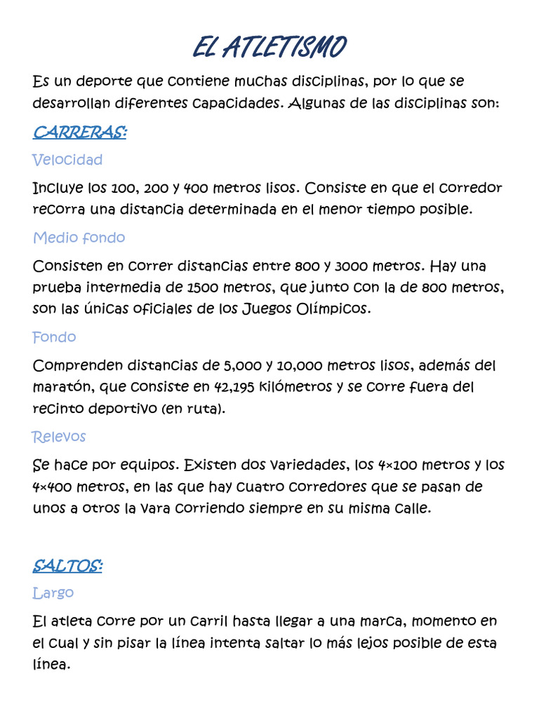 Disciplinas y Ejercicios de Atletismo | PDF | Deporte del atletismo