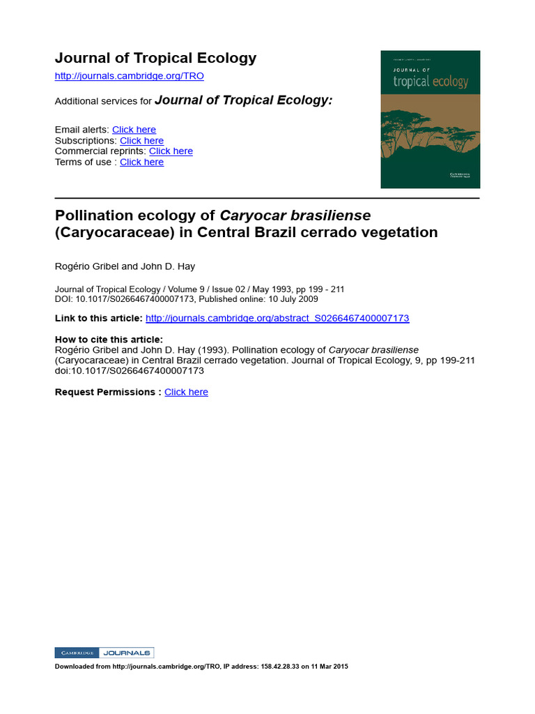 Pollination Ecology of Caryocar brasiliense | PDF | Flowers | Pollination