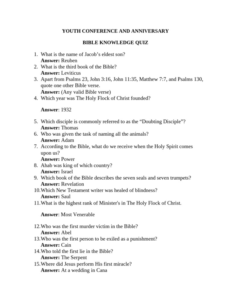 Bible Knowledge Quiz for Adults | PDF | Jesus | Bible