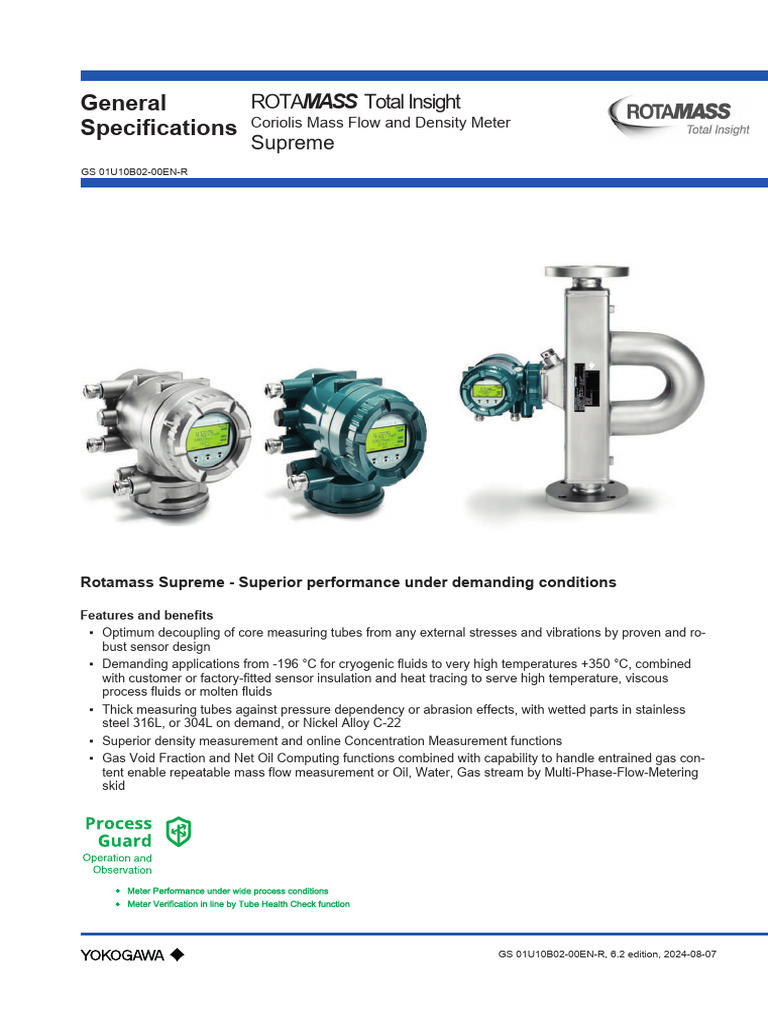 Rotamass Supreme Coriolis Meter Specs | PDF | Density | Fluid Dynamics