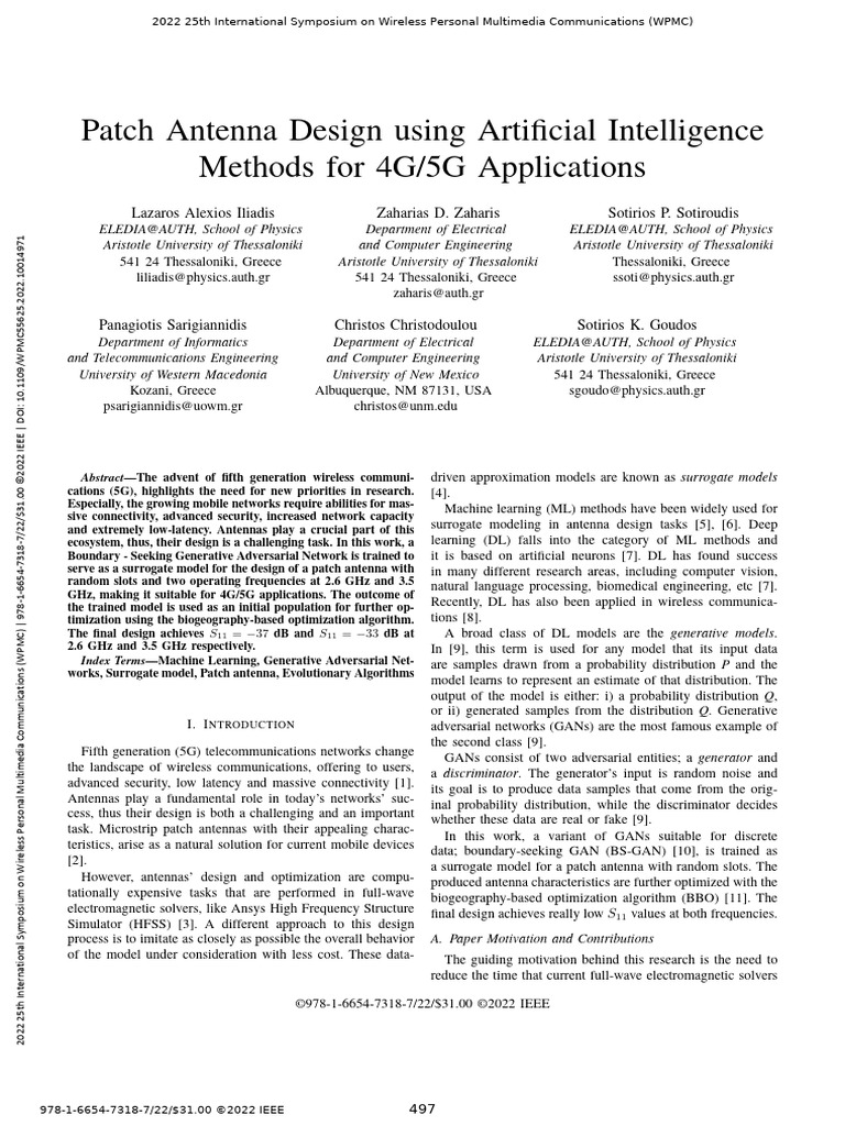Patch Antenna Design Using Artificial Intelligence Methods For 4G 5G ...