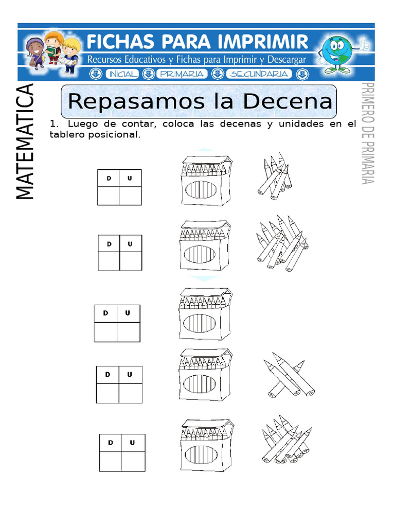 Ficha de Aprendiendo La Decena para Primero de Primaria | PDF