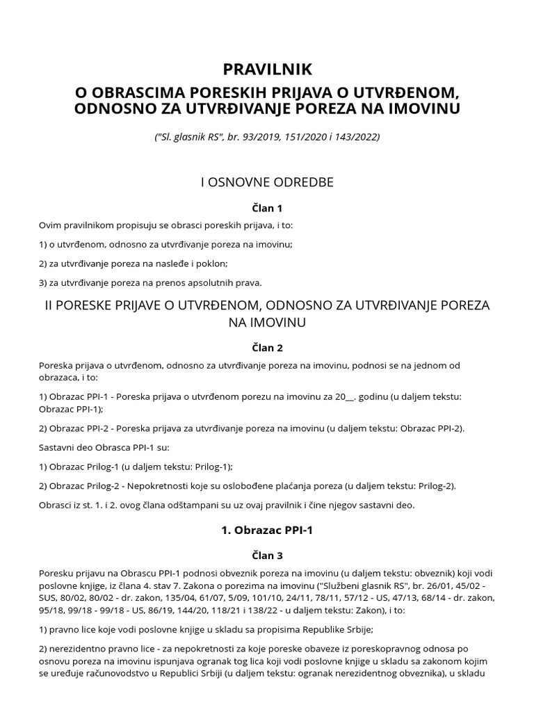 Pravilnik o Obrascima Poreskih Prijava o Utvrđenom, Odnosno Za ...