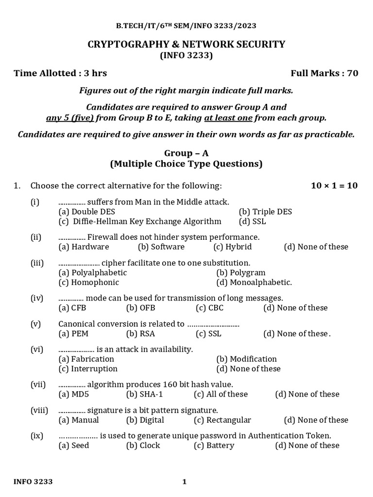 Cryptography & Network Security Exam Guide | PDF | Cryptography | Cipher