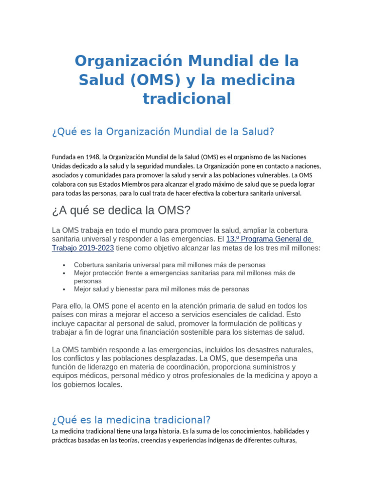 OMS y Medicina Tradicional: Integración y Normas | PDF | Medicina ...