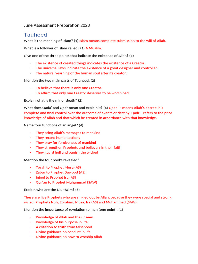Form 8 June Prep 2023 | PDF | Hadith | Prophets And Messengers In Islam