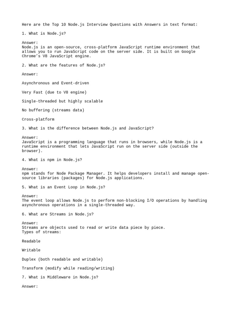 Node Js Interview Questions For Bigganer | PDF