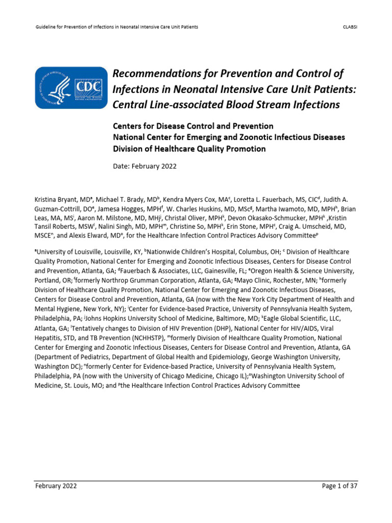 CLABSI Prevention Guidelines for NICUs | PDF | Patient Safety ...