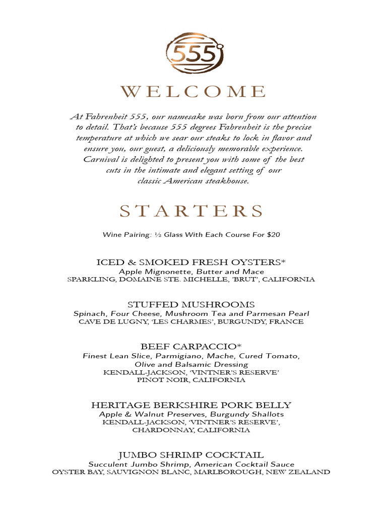 Fahrenheit 555 Steakhouse Menu | PDF | Steak | Desserts