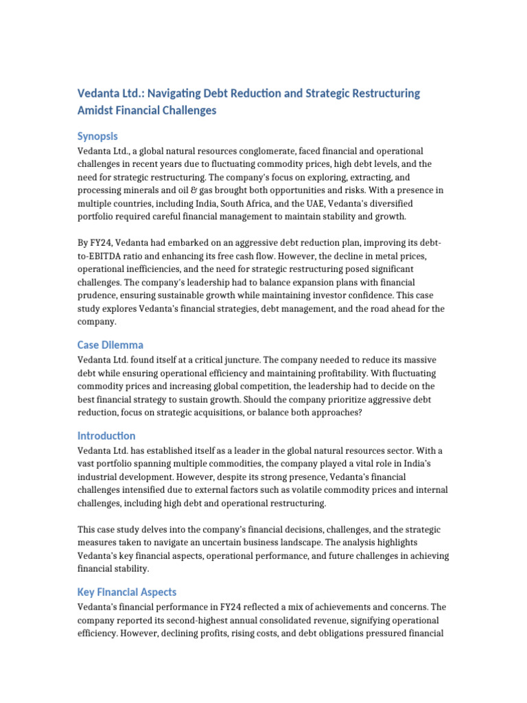 Vedanta's Debt Reduction Strategy | PDF | Debt | Investing