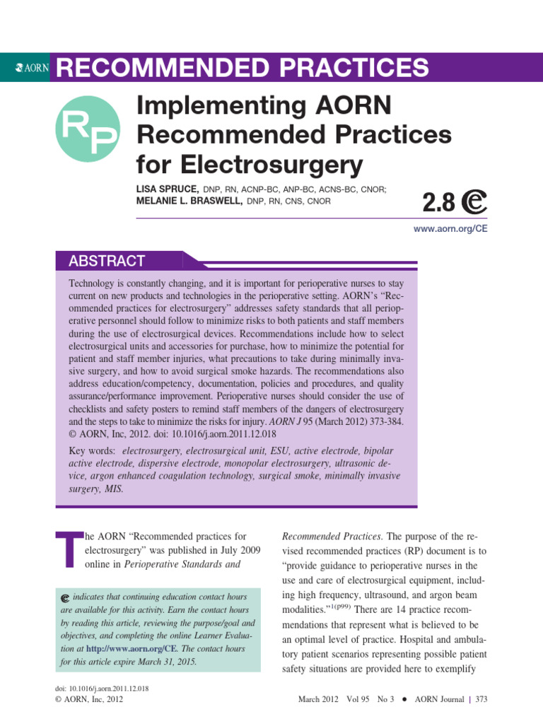 AORN Electrosurgery Safety Practices | PDF | Surgery | Medical Specialties