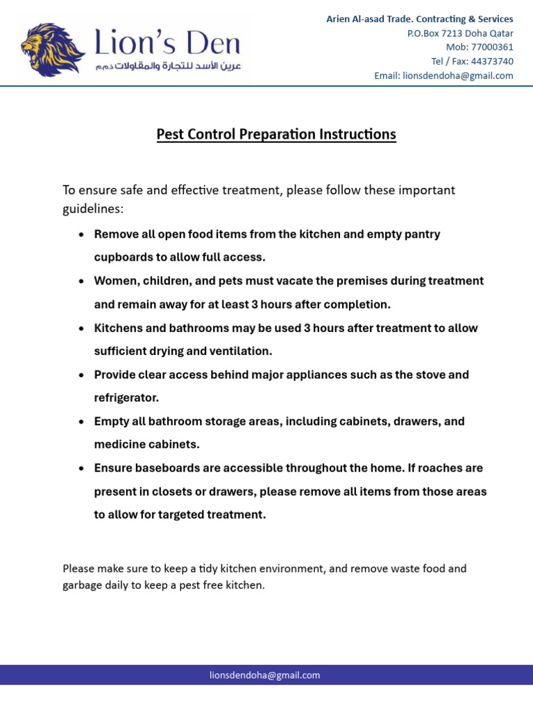 Pest Control Preparation Guidelines | PDF