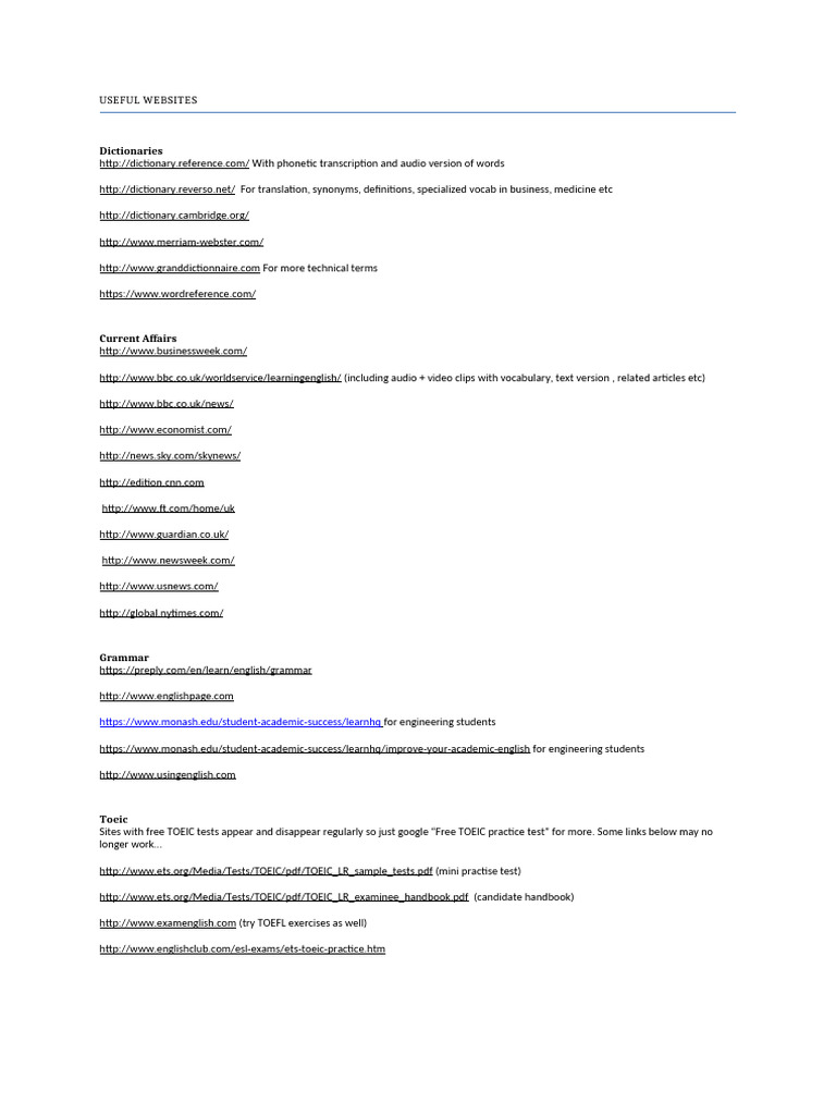 Useful Websites for ISUP Students (Updated 2023) | PDF | Vocabulary ...