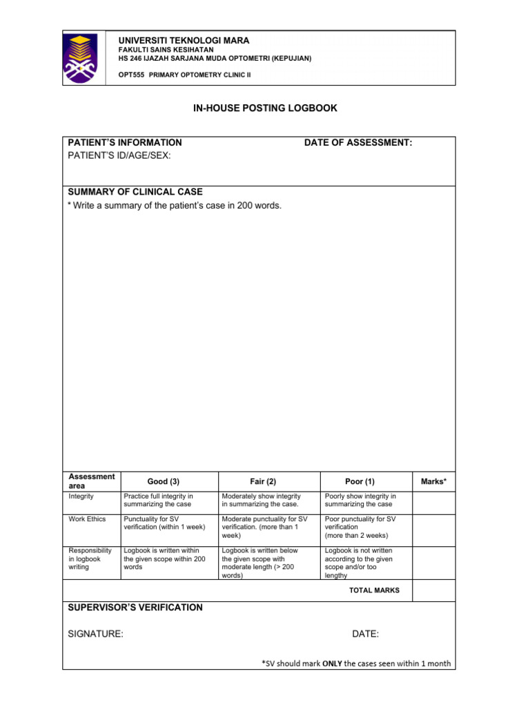 Primary Optometry Clinic II Logbook | PDF | Diseases And Disorders ...
