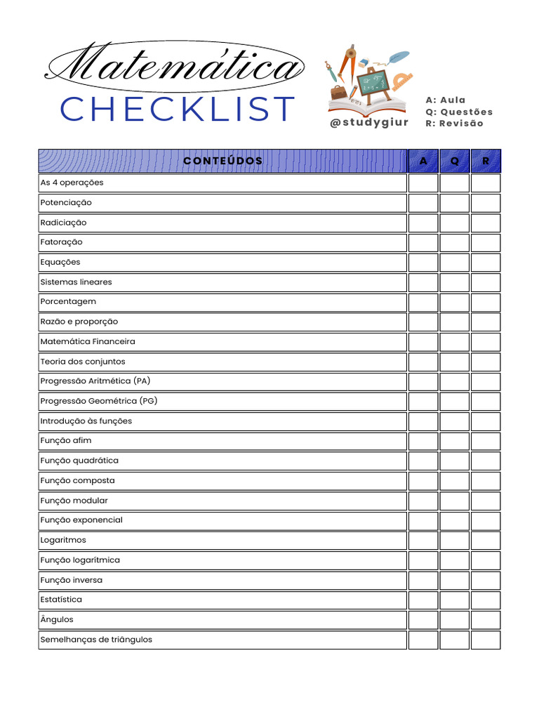 Checklist de Matemática | PDF