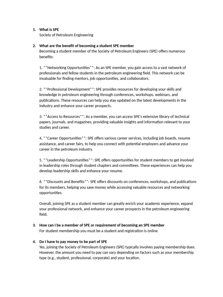 SPE Membership Benefits for Students | PDF | Mentorship