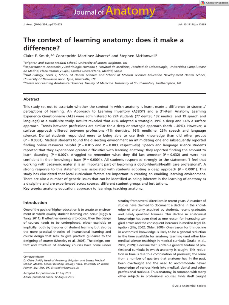 Impact of Learning Context on Anatomy Education | PDF | Learning ...