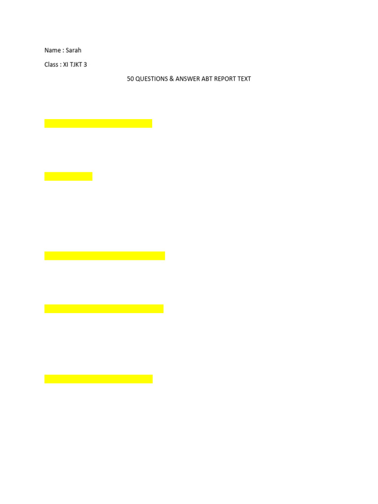 50 Questions & Answer Abt Report Text Sarah | PDF | Noun | Linguistics