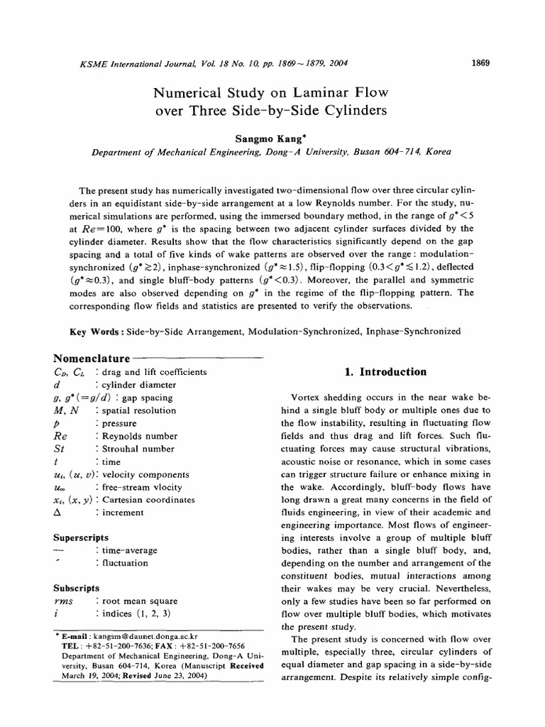 Numerical Studyon Laminar Flowover Three Sideby Side Cylinders | PDF