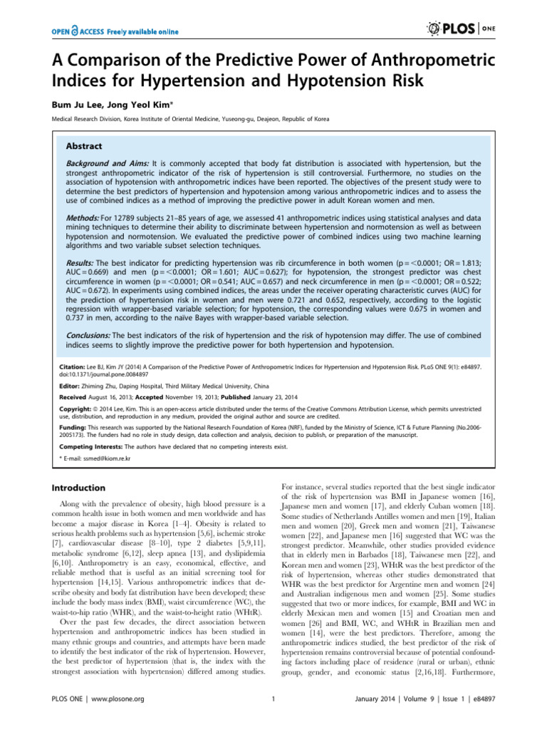 A Comparison of The Predictive Power of Anthropometric Indices For ...