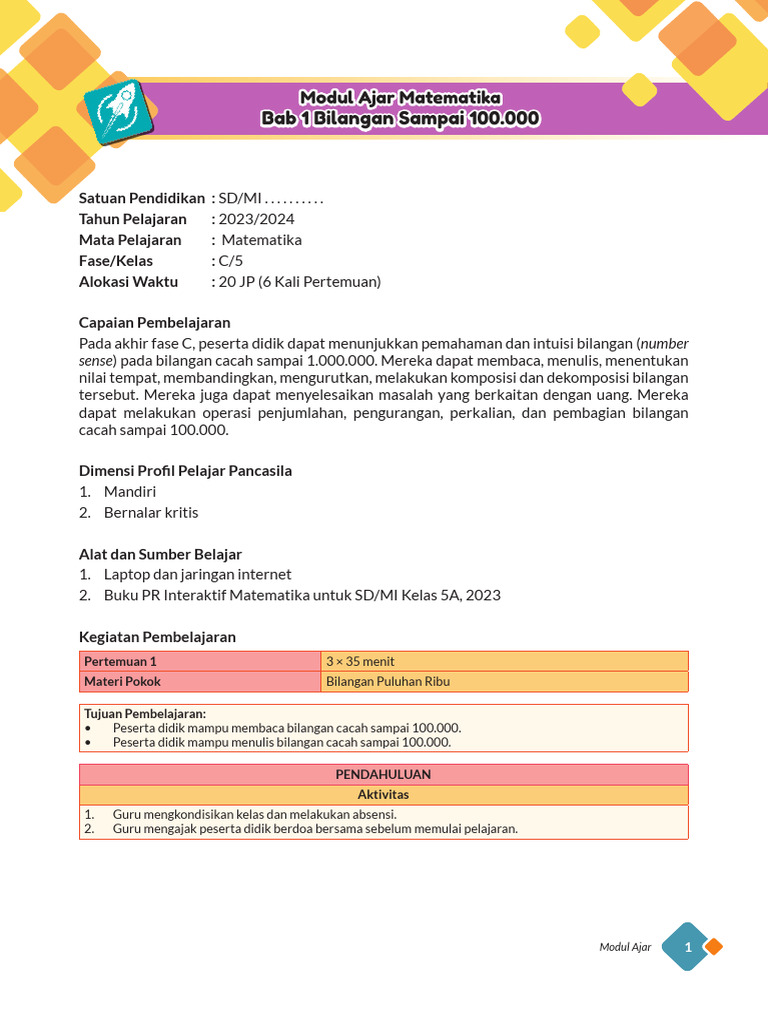 Modul Ajar Matematika Kelas 5 SD | PDF