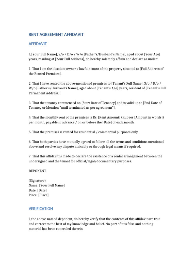 Rent Agreement Affidavit Template | PDF