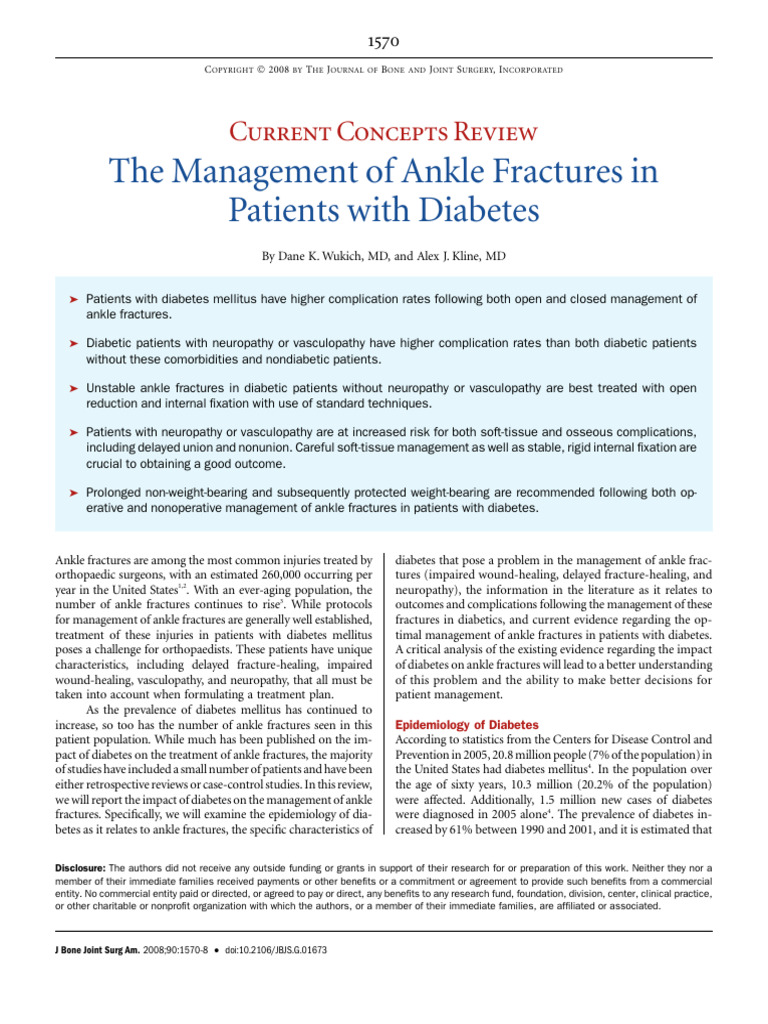 TheManagement of Ankle Fractures in Patients With Diabetes | PDF ...