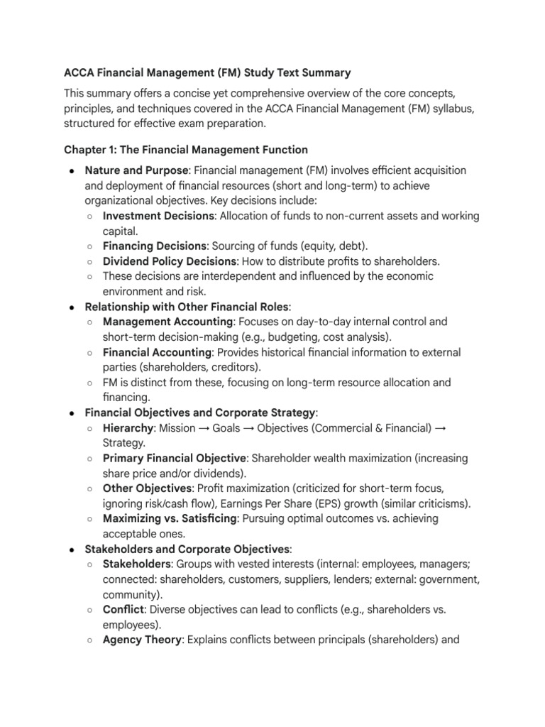 ACCA Financial Management Study Guide | PDF | Net Present Value ...